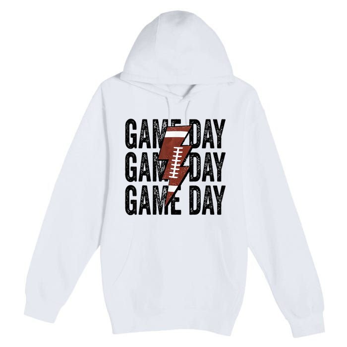 Vintage Game Day Football Lightning Bolt Funny Team Sport Premium Pullover Hoodie