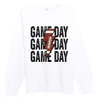 Vintage Game Day Football Lightning Bolt Funny Team Sport Premium Crewneck Sweatshirt