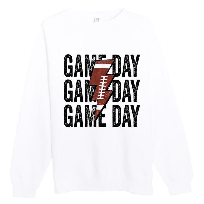 Vintage Game Day Football Lightning Bolt Funny Team Sport Premium Crewneck Sweatshirt