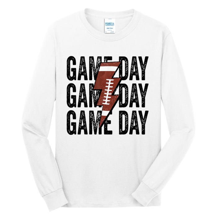 Vintage Game Day Football Lightning Bolt Funny Team Sport Tall Long Sleeve T-Shirt