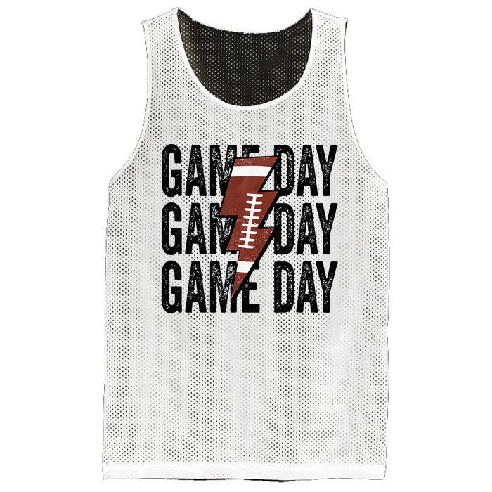 Vintage Game Day Football Lightning Bolt Funny Team Sport Mesh Reversible Basketball Jersey Tank