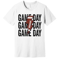 Vintage Game Day Football Lightning Bolt Funny Team Sport Premium T-Shirt