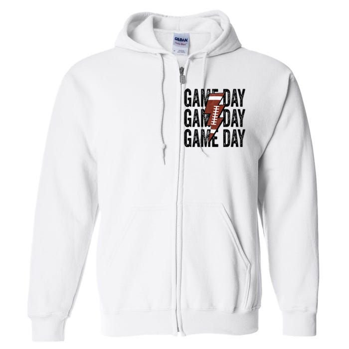 Vintage Game Day Football Lightning Bolt Funny Team Sport Full Zip Hoodie