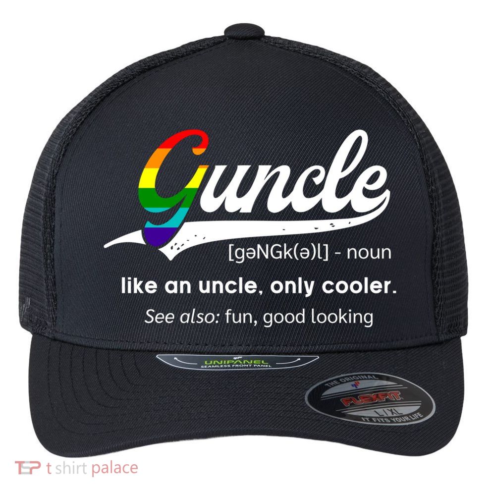 Vintage Guncle Definition Rainbow Flag Lgbtq Pride Uncle Funny Gift Flexfit Unipanel Trucker Cap