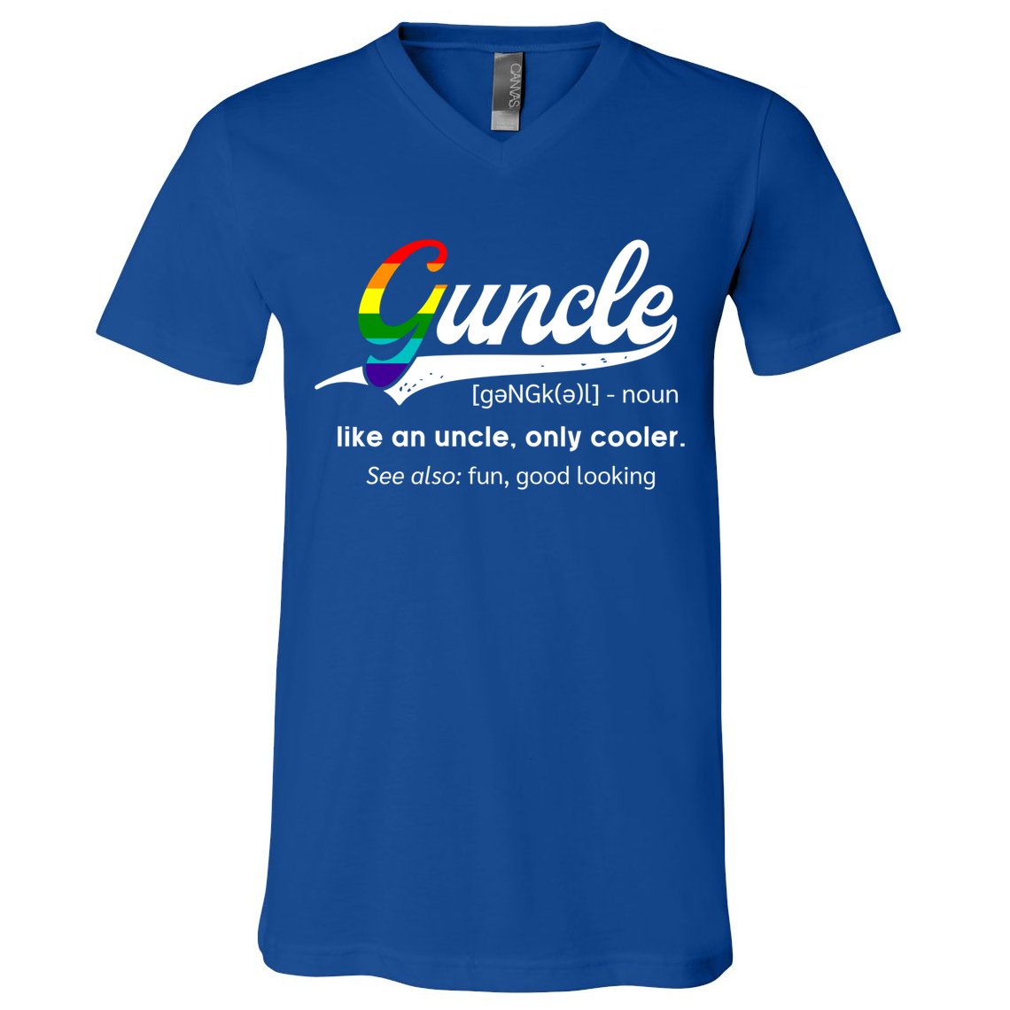 Vintage Guncle Definition Rainbow Flag Lgbtq Pride Uncle Funny Gift V-Neck T-Shirt