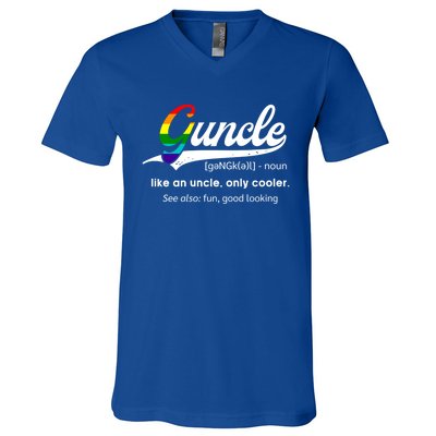 Vintage Guncle Definition Rainbow Flag Lgbtq Pride Uncle Funny Gift V-Neck T-Shirt