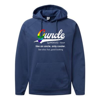 Vintage Guncle Definition Rainbow Flag Lgbtq Pride Uncle Funny Gift Performance Fleece Hoodie