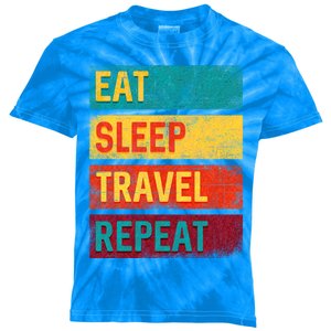 Vacation Gift Eat Sleep Travel Repeat Gift Kids Tie-Dye T-Shirt