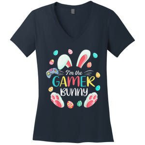 Video Game Easter Bunny Eggs Gamer Easter Gaming Women's V-Neck T-Shirt