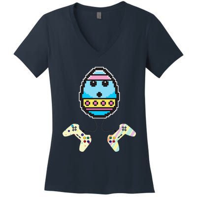 Video Game Egg Controllers Easter Funny Egg Hunting Gifts Women's V-Neck T-Shirt