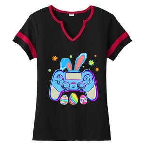 Video Game Easter Bunny Gaming Controller Gamer Boy Girl Ladies Halftime Notch Neck Tee