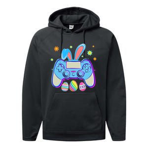 Video Game Easter Bunny Gaming Controller Gamer Boy Girl Performance Fleece Hoodie