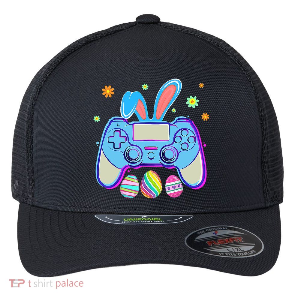 Video Game Easter Bunny Gaming Controller Gamer Boy Girl Flexfit Unipanel Trucker Cap