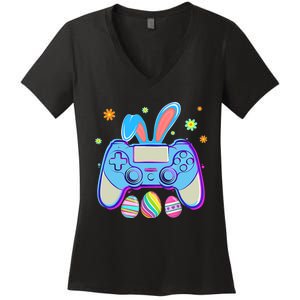 Video Game Easter Bunny Gaming Controller Gamer Boy Girl Women's V-Neck T-Shirt