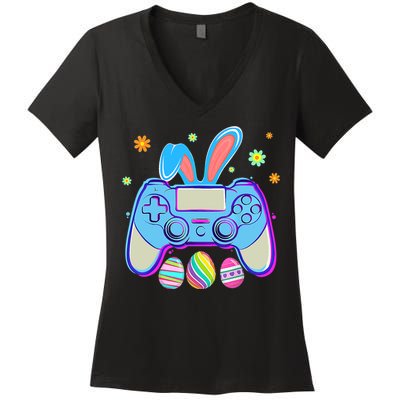 Video Game Easter Bunny Gaming Controller Gamer Boy Girl Women's V-Neck T-Shirt