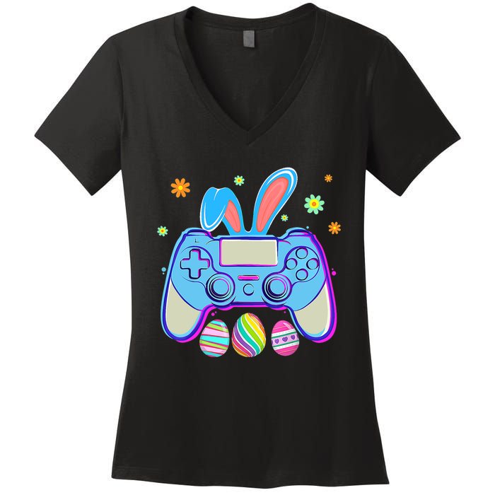 Video Game Easter Bunny Gaming Controller Gamer Boy Girl Women's V-Neck T-Shirt