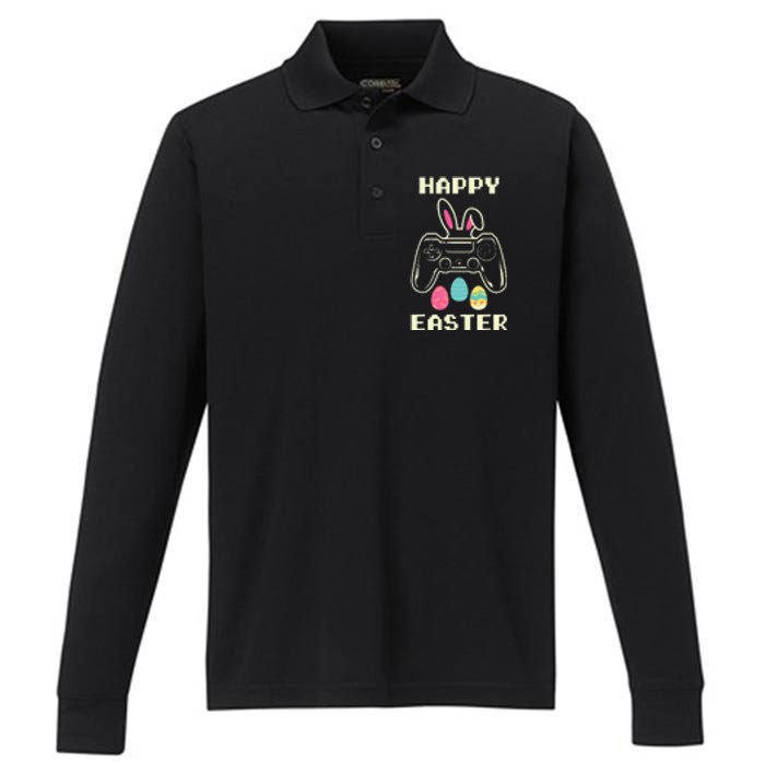 Video Game Easter Bunny Gaming funny ester day Performance Long Sleeve Polo