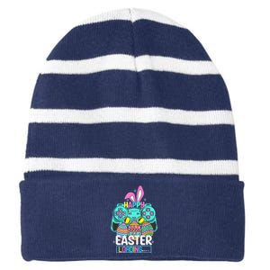 Video Game Easter Bunny Gaming Controller Gamer Striped Beanie with Solid Band