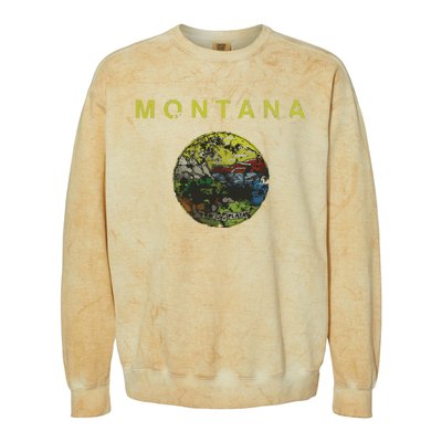 Vintage Grunge Flag Of Montana Patriotic Matching Group Colorblast Crewneck Sweatshirt