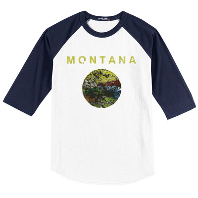 Vintage Grunge Flag Of Montana Patriotic Matching Group Baseball Sleeve Shirt