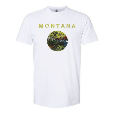 Vintage Grunge Flag Of Montana Patriotic Matching Group Softstyle CVC T-Shirt