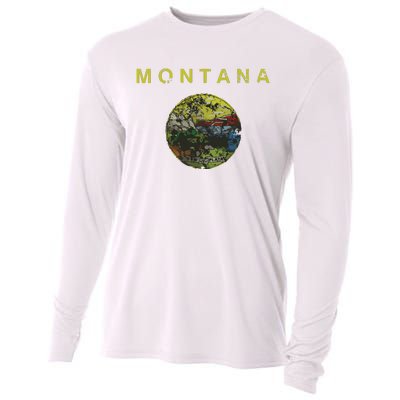 Vintage Grunge Flag Of Montana Patriotic Matching Group Cooling Performance Long Sleeve Crew