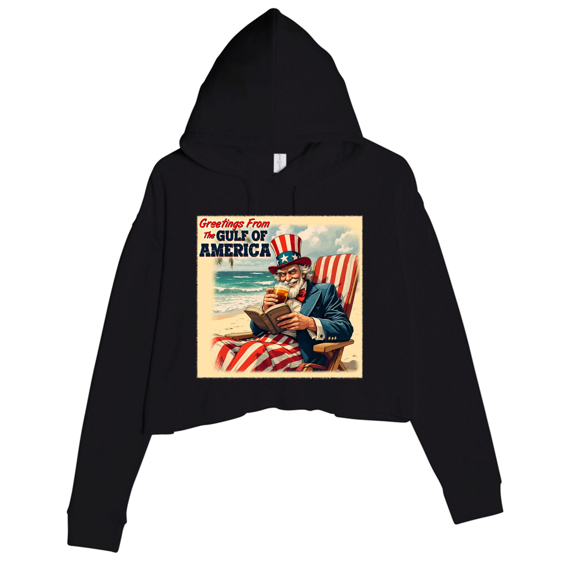 Vintage Greetings From The Gulf Of America Uncle Sam Crop Fleece Hoodie
