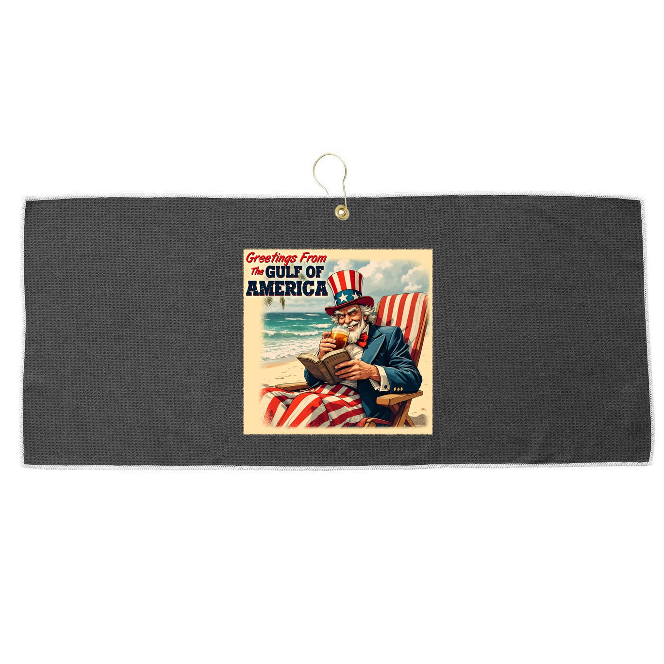 Vintage Greetings From The Gulf Of America Uncle Sam Large Microfiber Waffle Golf Towel