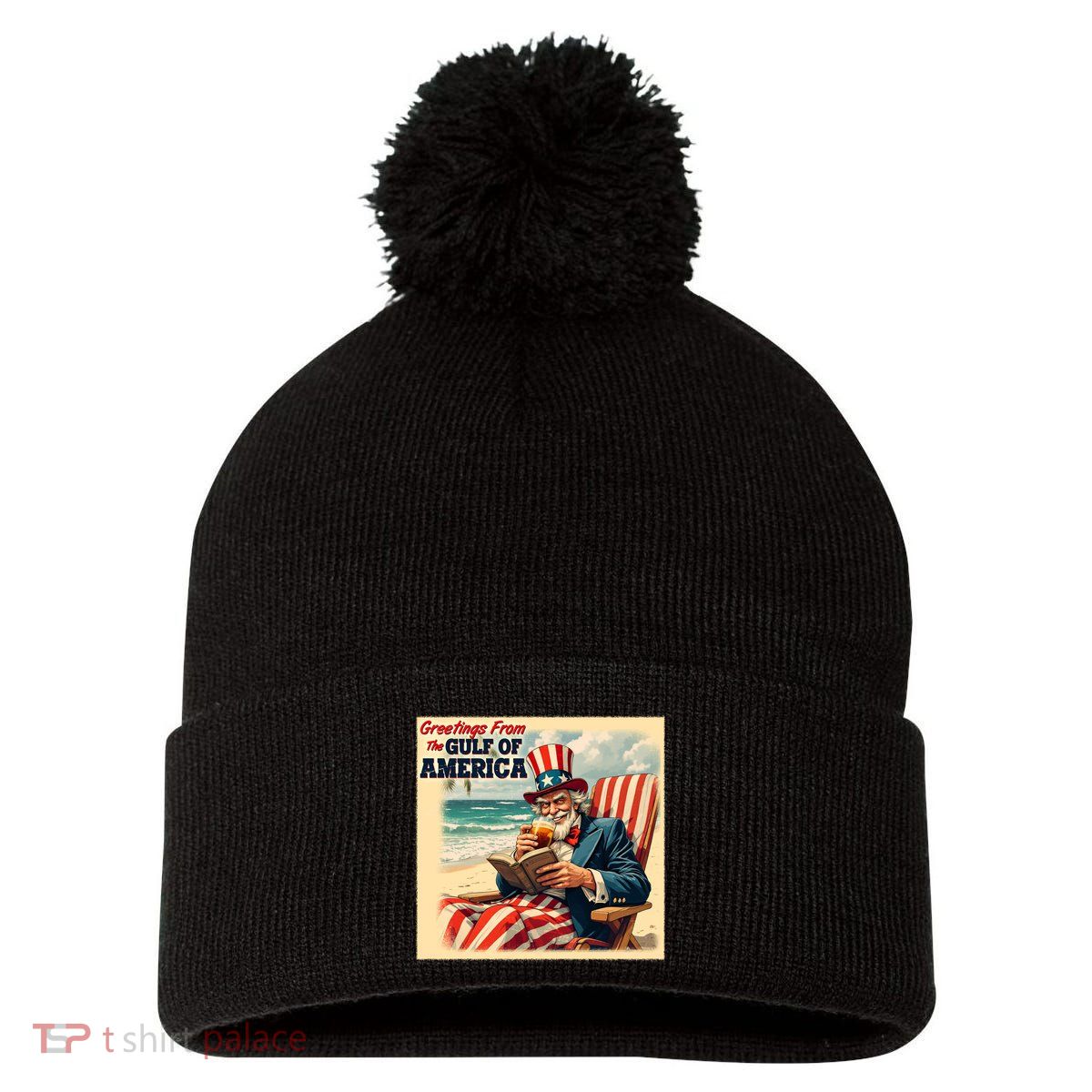 Vintage Greetings From The Gulf Of America Uncle Sam Pom Pom 12in Knit Beanie