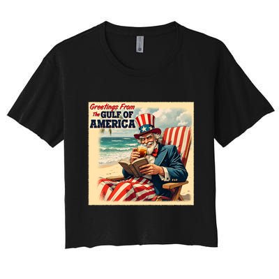 Vintage Greetings From The Gulf Of America Uncle Sam Crop Top