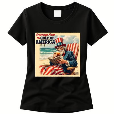 Vintage Greetings From The Gulf Of America Uncle Sam Womens T-Shirt