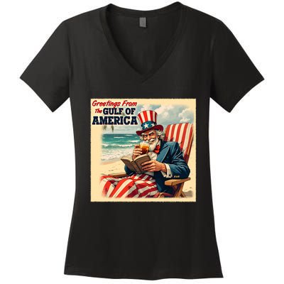 Vintage Greetings From The Gulf Of America Uncle Sam Women's V-Neck T-Shirt