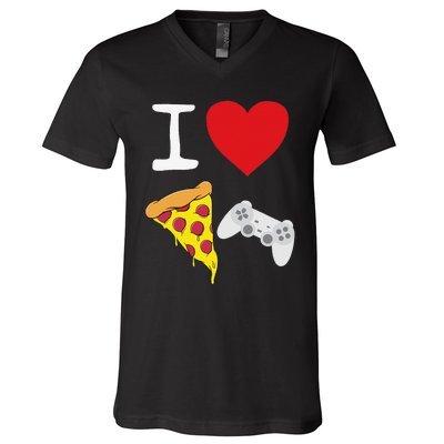 Video Games funny Love Pizza Cheese Slice V-Neck T-Shirt