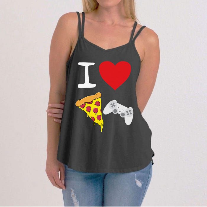 Video Games funny Love Pizza Cheese Slice Women's Strappy Tank