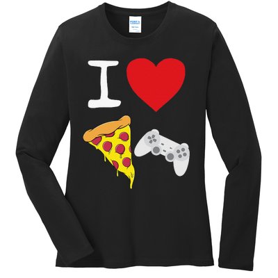 Video Games funny Love Pizza Cheese Slice Ladies Long Sleeve Shirt