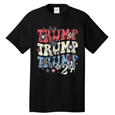 Vintage Groovy Flower Trump Trump Trump 2024 Tall T-Shirt