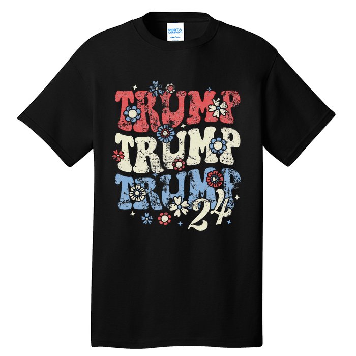 Vintage Groovy Flower Trump Trump Trump 2024 Tall T-Shirt