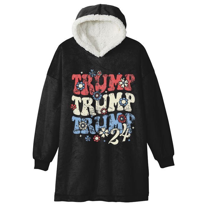 Vintage Groovy Flower Trump Trump Trump 2024 Hooded Wearable Blanket