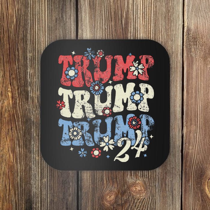 Vintage Groovy Flower Trump Trump Trump 2024 Coaster