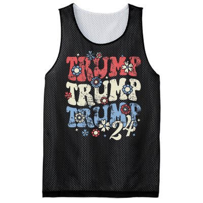 Vintage Groovy Flower Trump Trump Trump 2024 Mesh Reversible Basketball Jersey Tank