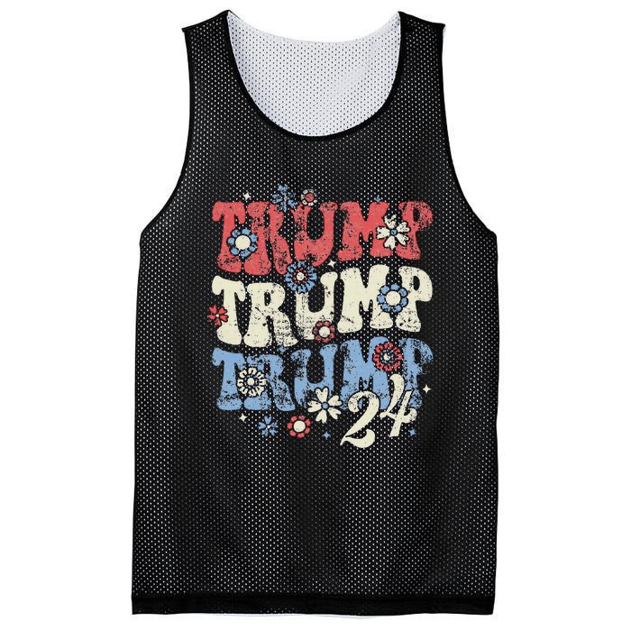 Vintage Groovy Flower Trump Trump Trump 2024 Mesh Reversible Basketball Jersey Tank