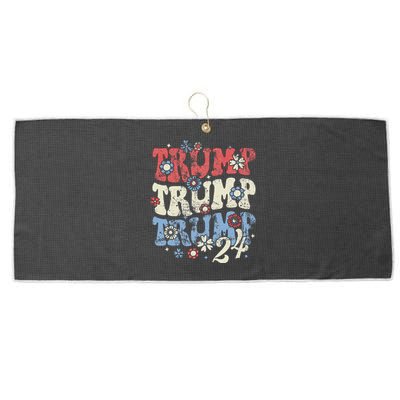 Vintage Groovy Flower Trump Trump Trump 2024 Large Microfiber Waffle Golf Towel