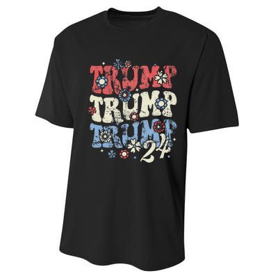 Vintage Groovy Flower Trump Trump Trump 2024 Performance Sprint T-Shirt