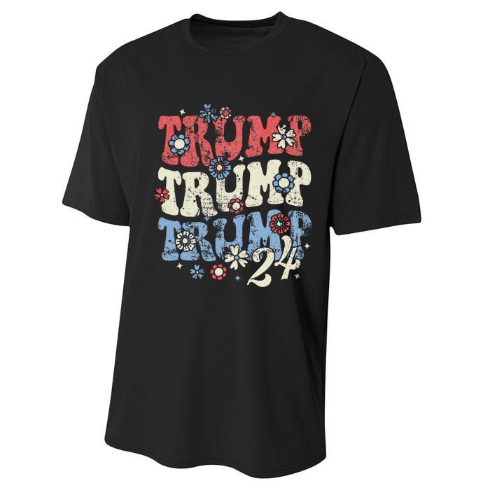 Vintage Groovy Flower Trump Trump Trump 2024 Performance Sprint T-Shirt