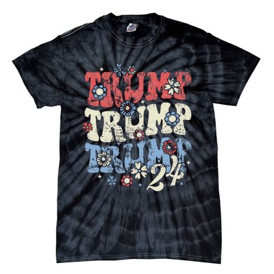 Vintage Groovy Flower Trump Trump Trump 2024 Tie-Dye T-Shirt