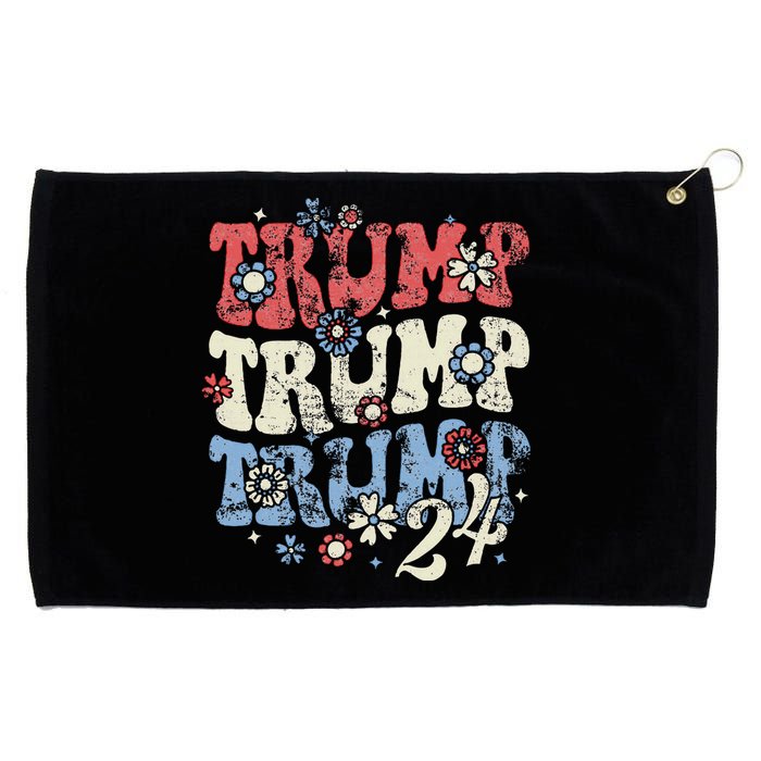 Vintage Groovy Flower Trump Trump Trump 2024 Grommeted Golf Towel