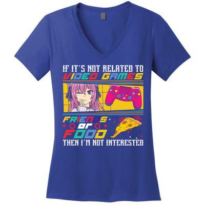 Video Games Friends Food Pizza Gamer Anime Gift Women's V-Neck T-Shirt