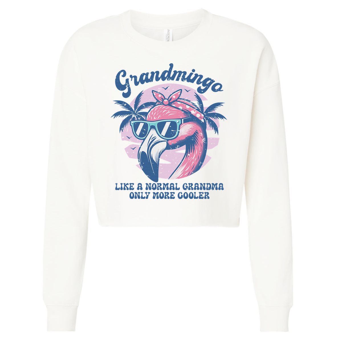 Vintage Grandmingo Flamingo Grandma Summer Vacation Women Cropped Pullover Crew