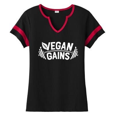 Vegan Gains For Men Women Vegetarian Funny Gym Wear Ladies Halftime Notch Neck Tee