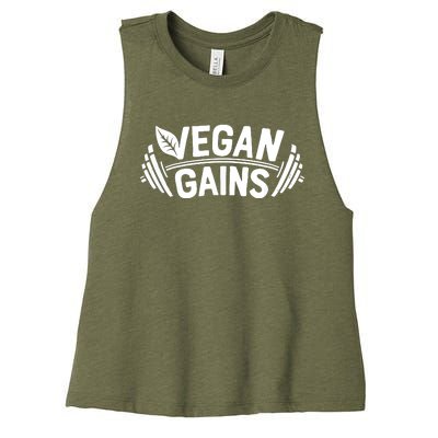 Vegan Gains For Men Women Vegetarian Funny Gym Wear Women's Racerback Cropped Tank